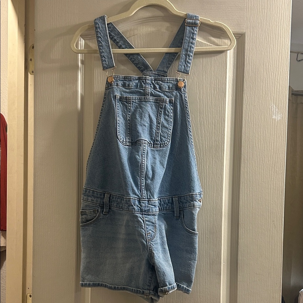 MATERNITY Light Wash Denim Short Overalls